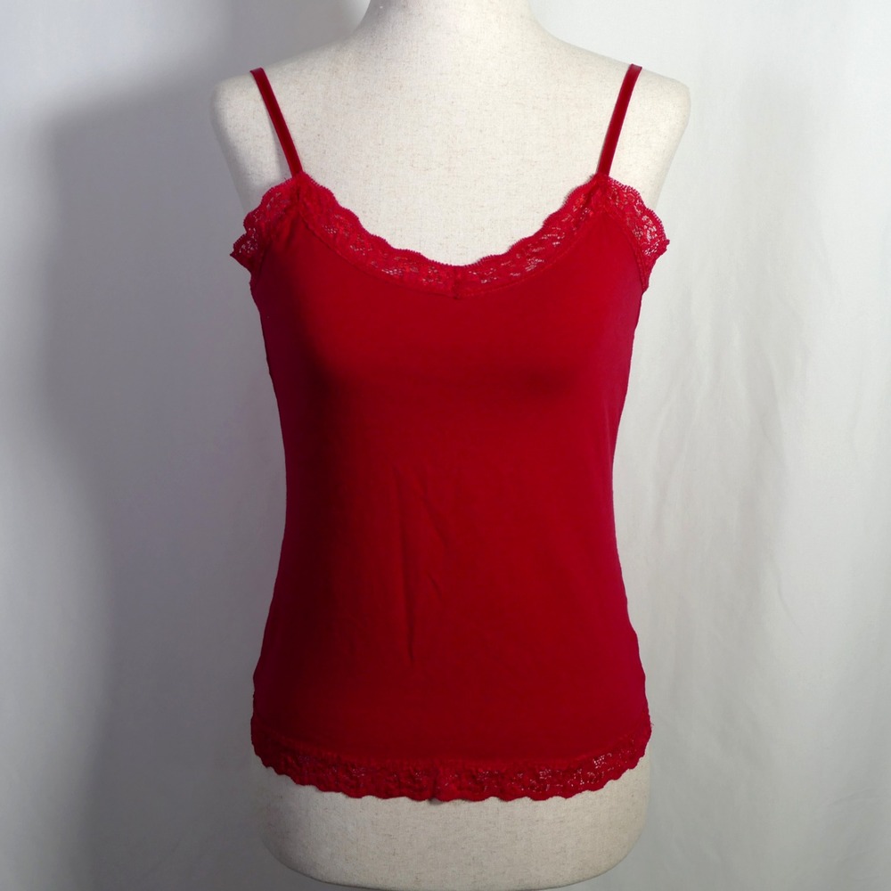 VTG Womens Y2K Preppy Vamp Lace Trim Cami Tank Top Size M Elena Bella Romantic